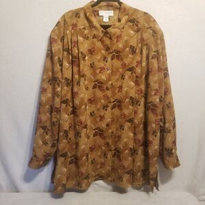 CST Studio 6X Top Brown Leaf Print Button Front Autumn Fall Pumpkin Patch Preppy